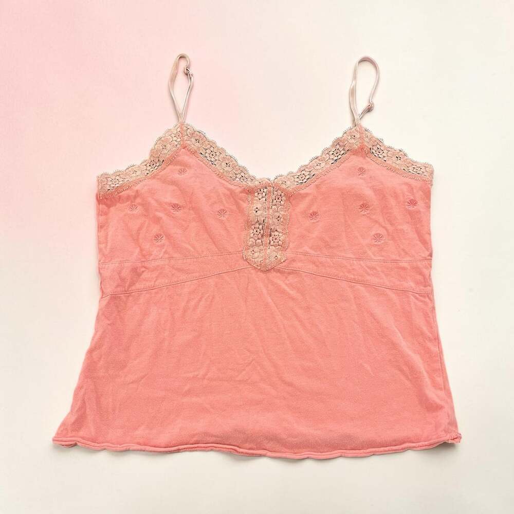 Maurices Cami Size M Pink Cotton Embroidered Lace Trim Y2K